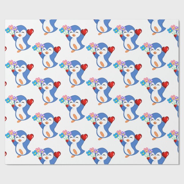 Alla hjärtans dag som slår Pappra Penguin-hjärtan Presentpapper (Platt)