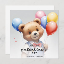 Alla hjärtans dag Söt akvarellbjörn med ballong Julkort