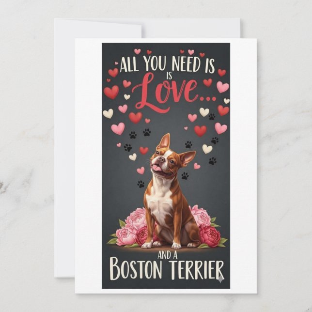 Alla hjärtans dag söt boston terrier hund Foto   Julkort (Framsida)