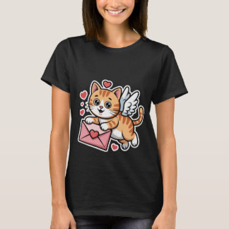 Alla hjärtans dag Söt Cupid Katt Kärleksbrev Konst T Shirt