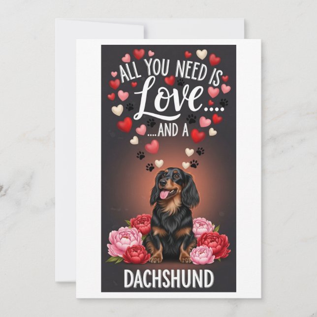 Alla hjärtans dag Söt dachshund Foto Kram  Julkort (Framsida)