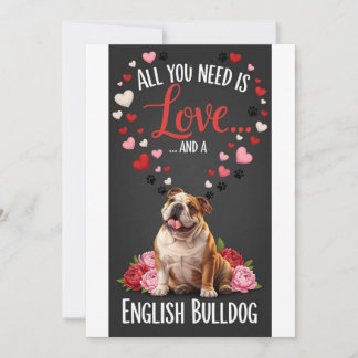 Alla hjärtans dag söt engelsk bulldog Foto kram Julkort