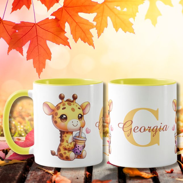 Alla hjärtans dag Söt Giraff Kärlek Boba Mugg (Skapare uppladdad)