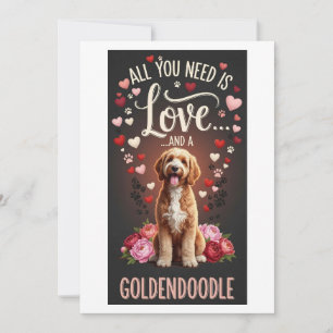 Alla hjärtans dag Söt goldendoodle Foto Kram Julkort