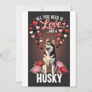 Alla hjärtans dag Söt husky Foto Kram Julkort