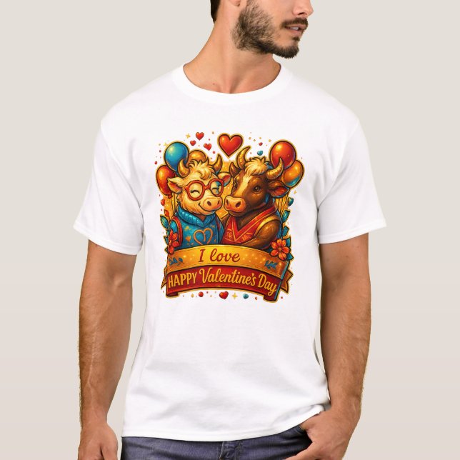 Alla hjärtans dag Söt ko-par T-Shirt – Romantisk (Framsida)