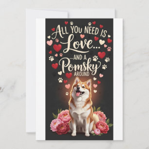 Alla hjärtans dag Söt pomsky hund Foto kram Julkort