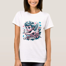 Alla hjärtans dag söt rosa teal cupid t shirt