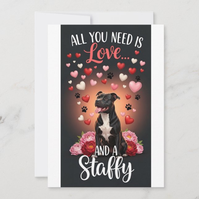 Alla hjärtans dag Söt staffy Foto kram Julkort (Framsida)
