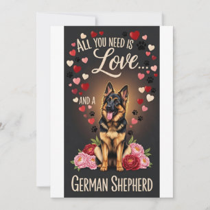 Alla hjärtans dag Söt tysk schäferhund Foto kram Julkort