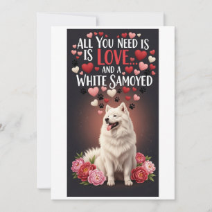 Alla hjärtans dag Söt vit samojed Hund  Foto kram Julkort