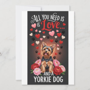Alla hjärtans dag Söt yorkie hund Foto kram Julkort