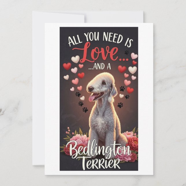 Alla hjärtans dag söta  Bedlington Terrier Foto  Julkort (Framsida)