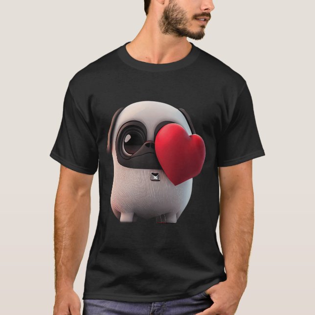 Alla hjärtans dag söta djur Mops T Shirt (Framsida)
