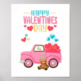 Alla hjärtans dag söta hjärtan rosa lastbil teddyb poster