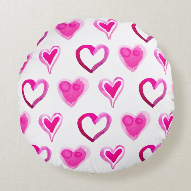 Alla hjärtans dag, söta hjärtan rund kudde (Framsidan)