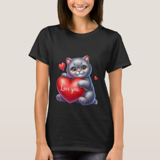 Alla hjärtans dag söta katt hjärtan ballonger kons t shirt