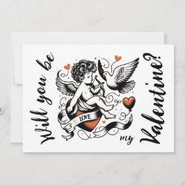 Alla hjärtans dag söta orange hjärta cupid julkort