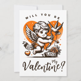 Alla hjärtans dag söta orange hjärta cupid julkort
