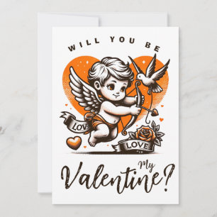 Alla hjärtans dag söta orange hjärta cupid julkort