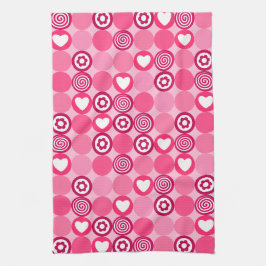 Alla hjärtans dag Söta Rosa Hjärtan och Blommiga P Kökshandduk