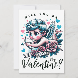 Alla hjärtans dag söta rosa teal cupid  julkort