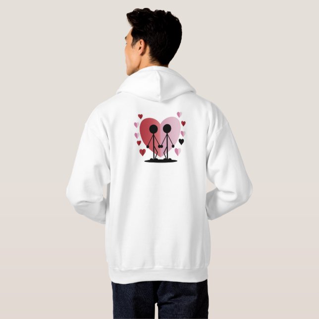 Alla hjärtans dag Stick figurer Holding Händer Hoodie (Hel baksida)