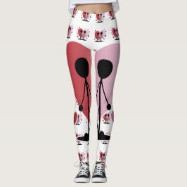 Alla hjärtans dag Stick figurer Holding Händer Leggings