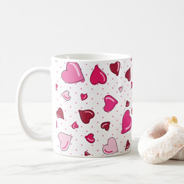 Alla hjärtans dag Swehoney Red Rosa Hearts Polka D Kaffemugg (Med munk)
