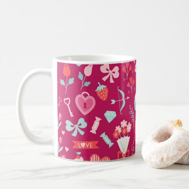 Alla hjärtans dag Symbols Heart Candy Cupids Arrow Kaffemugg (Med munk)
