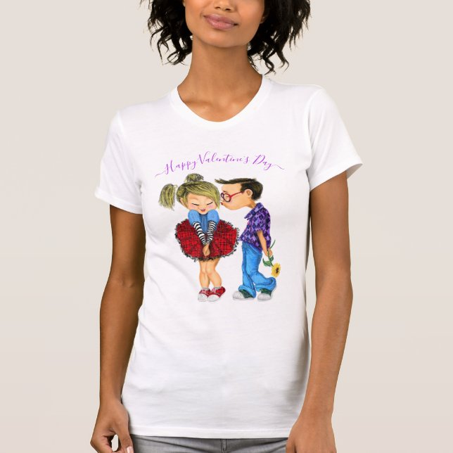Alla hjärtans dag, T-Shirt med Cute Couple Kärlek (Framsida)