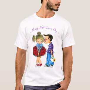 Alla hjärtans dag, T-Shirt med Cute Couple Kärlek