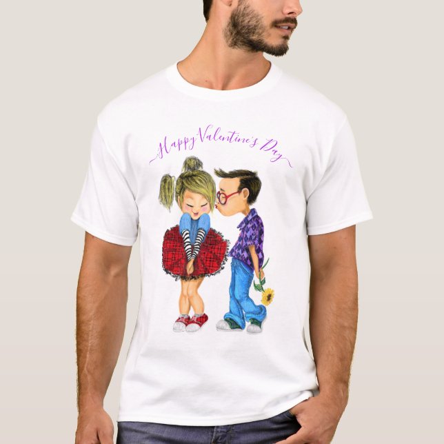 Alla hjärtans dag, T-Shirt med Cute Couple Kärlek (Framsida)