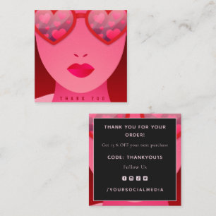 Alla hjärtans dag, Tack Red Girl Heart Glasses Fyrkantigt Visitkort