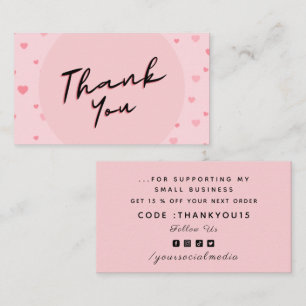 Alla hjärtans dag Tack Rosa Romantic Heart Kärlek Visitkort