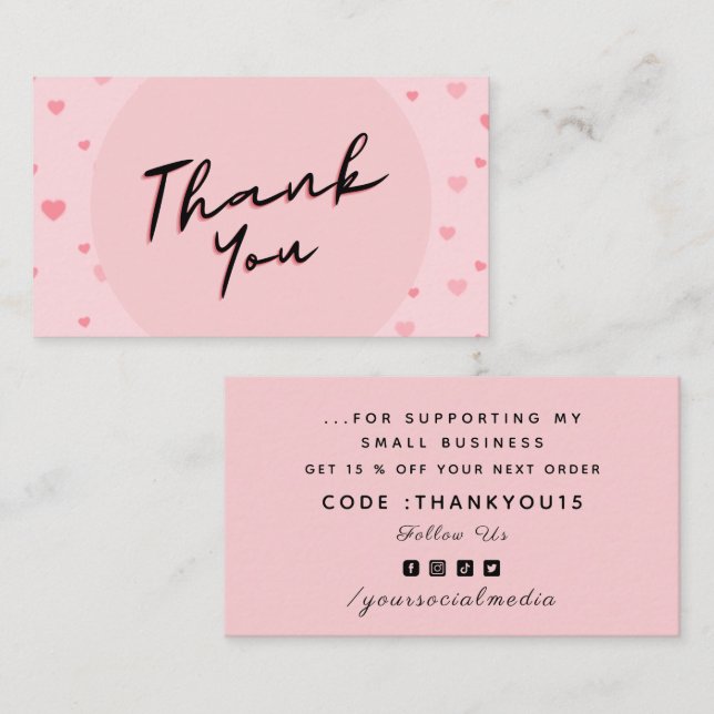 Alla hjärtans dag Tack Rosa Romantic Heart Kärlek Visitkort (Fram/baksida)