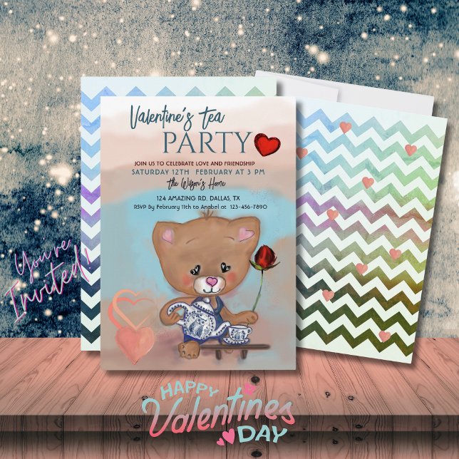 Alla hjärtans dag Tea Party med Teddy Inbjudningar (Valentine's Day Tea Party with Teddy Invitation)