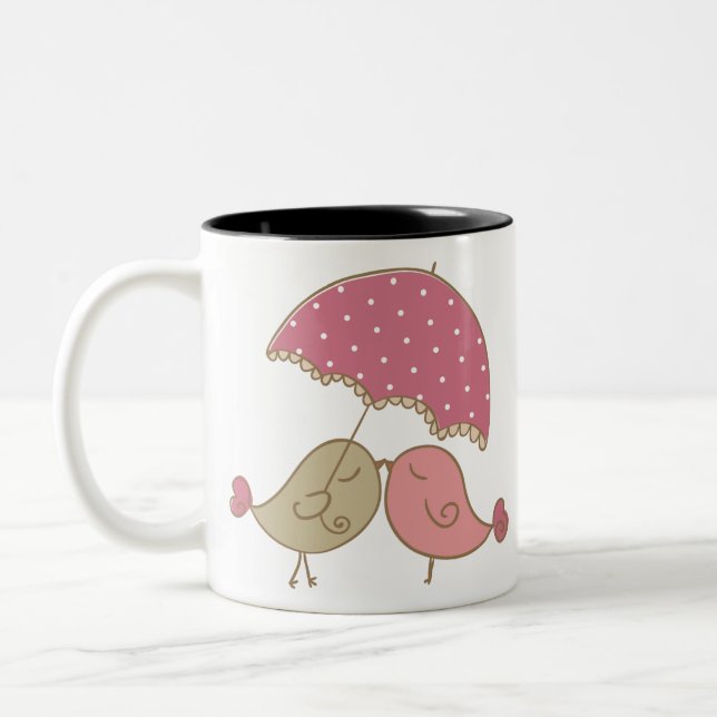Alla hjärtans dag Theme love birds Design. Två-Tonad Mugg (Vänster)