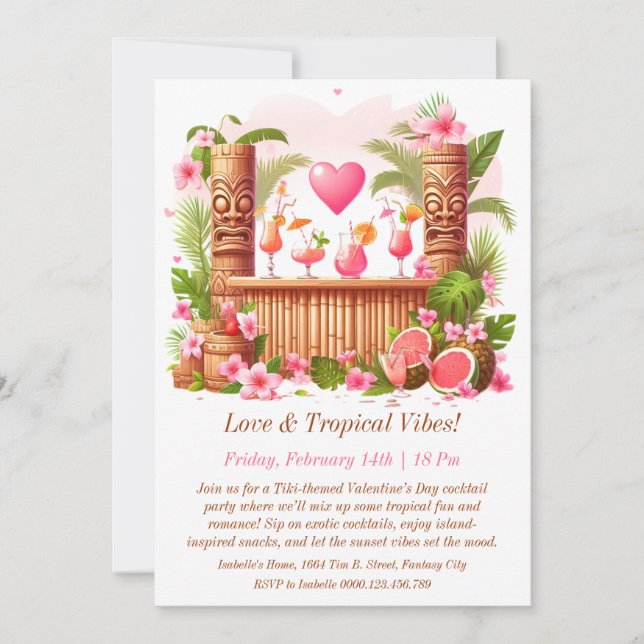 Alla hjärtans dag Tiki Cocktail Party-inbjudan Inbjudningar (Framsida)