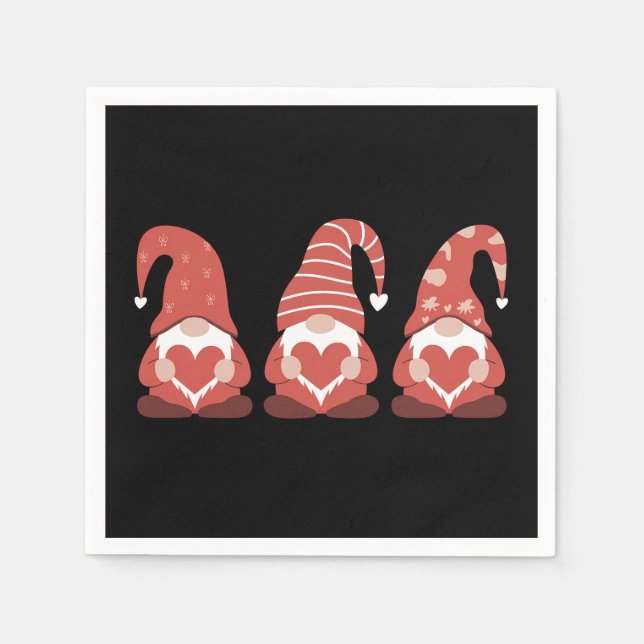 Alla hjärtans dag, tre Cute Gnomes Holding Heart Pappersservett (Framsidan)