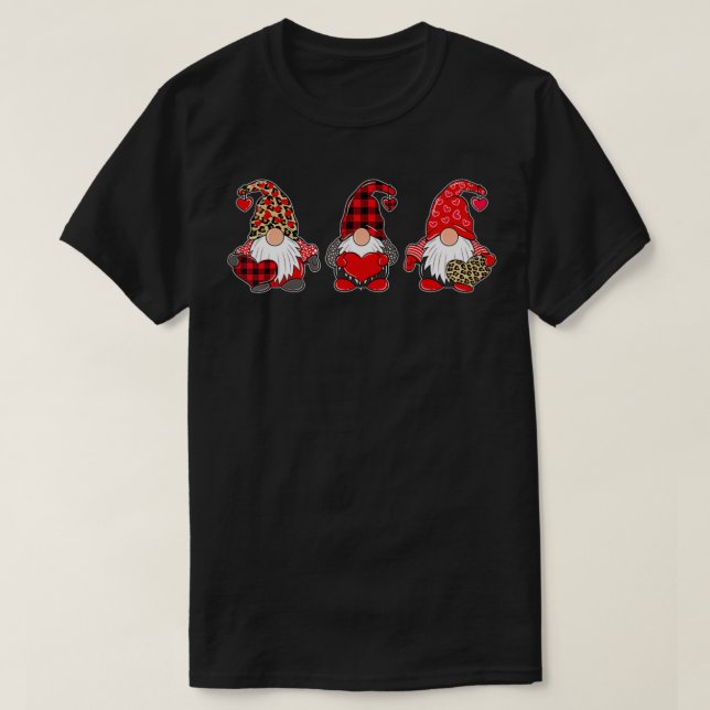 Alla hjärtans dag tre Gnomes Holding Heart Leopard T Shirt (Design framsida)