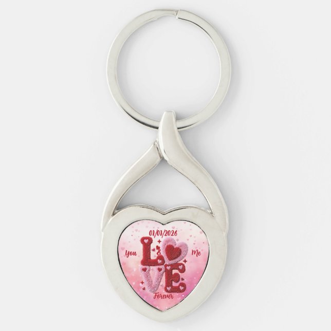 Alla hjärtans dag twisted heart silverfärgad nyckelring (Framsidan)