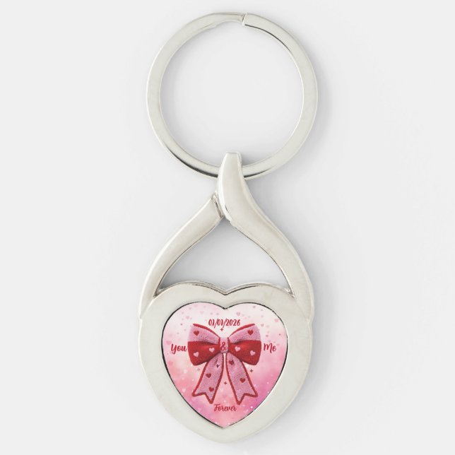 Alla hjärtans dag twisted heart silverfärgad nyckelring (Framsidan)