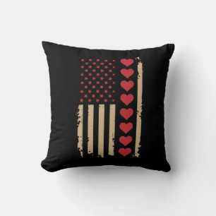 Alla hjärtans dag US Flagga Hjärtan Kudde