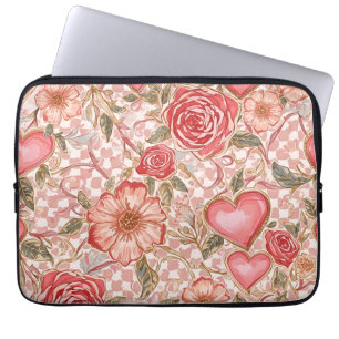 Alla hjärtans dag, vackra rosa blommor och kärleks laptop fodral