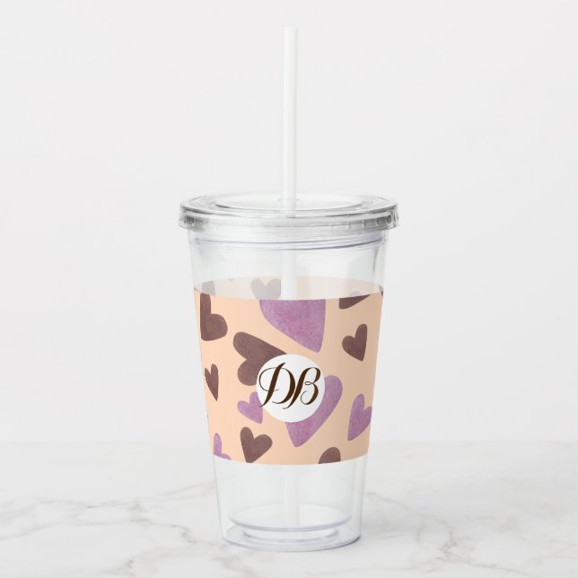 Alla hjärtans dag Vattenfärg Hjärtan Monogram Take Away Mugg (Framsida)