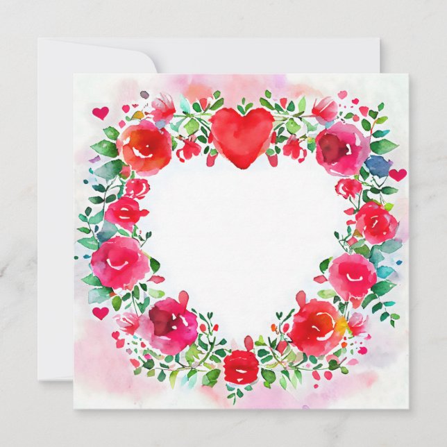 Alla hjärtans dag Vattenfärg Ljus Blommor och Hjär Julkort (Framsida)