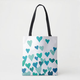 Alla hjärtans dag Vattenfärgshjärter - turkos Tygkasse
