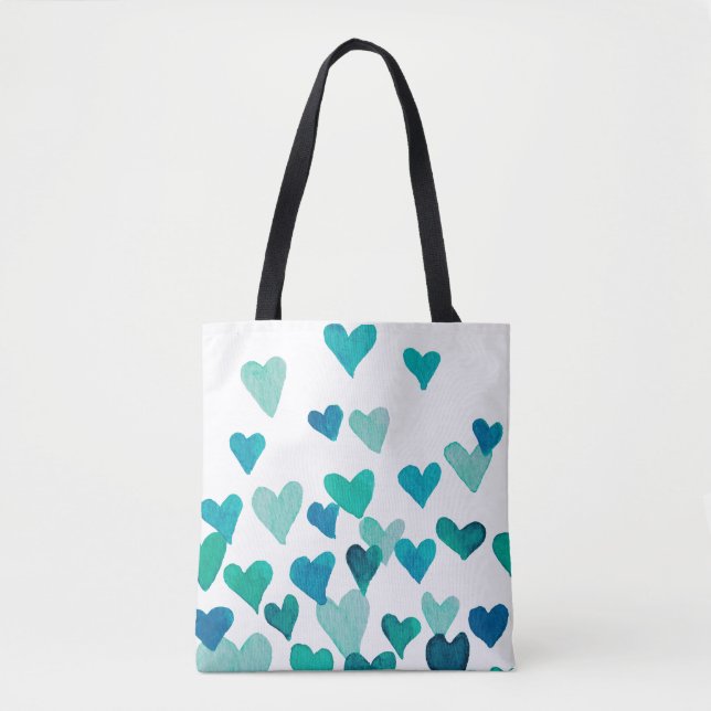 Alla hjärtans dag Vattenfärgshjärter - turkos Tygkasse (Framsida)