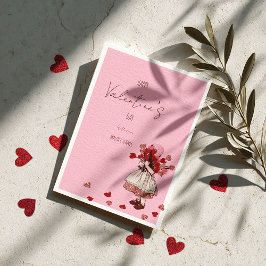 Alla hjärtans dag – Vintage flicka med hjärtbukett Julkort